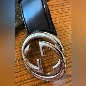 Gucci, Black Patent Leather Belt With Interlocking Logo Buckle
